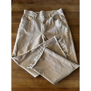 GAP Mid Rise '90s Loose Mid Rise Jeans Women's Size 28/6R Tan/Sand Raw Hem